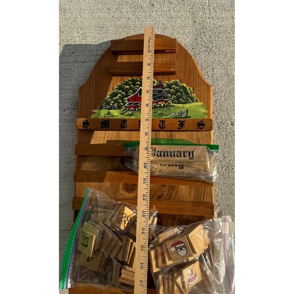 Vintage Wooden Perpetual Wall Calendar Handpainted Barn Decor